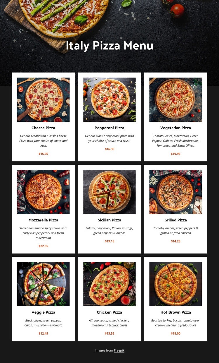 Homemade pizza Web Page Design