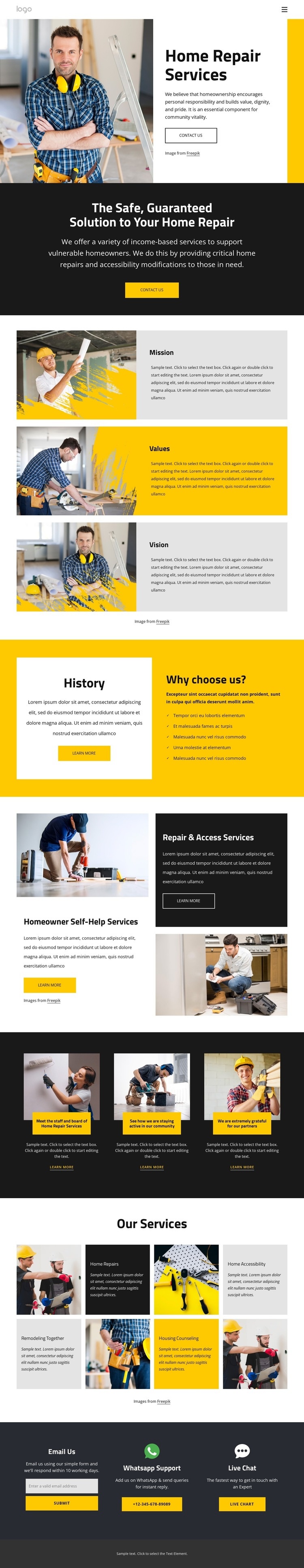 Quality handyman service Homepage Design