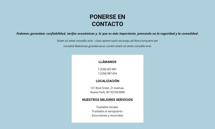 Información del contacto Plantillas de creación de sitios web