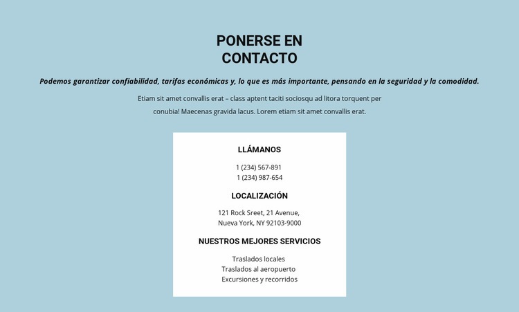 Información del contacto Plantilla de una página