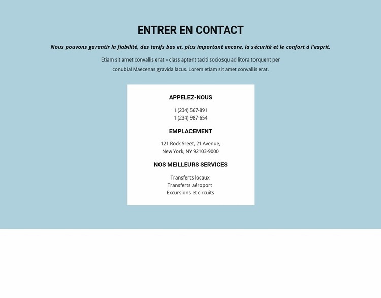 Informations de contact Créateur de site Web HTML