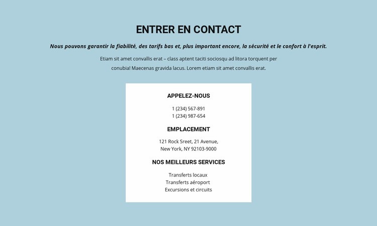 Informations de contact Maquette de site Web