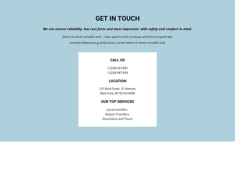 Contact information Homepage Design