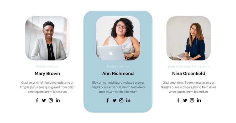 Tre persone del team Mockup del sito web