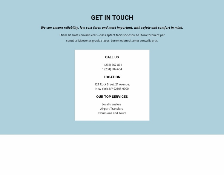Contact information Landing Page