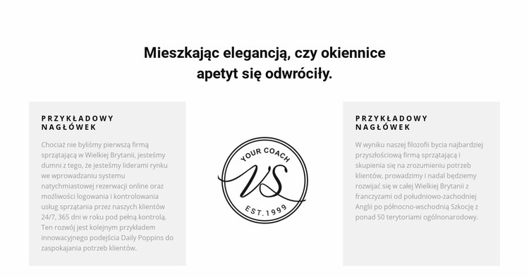 Dwie kolumny tekstu i logo Makieta strony internetowej