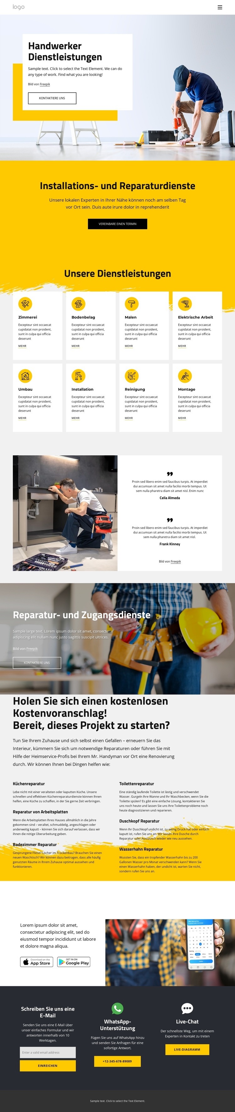 Handwerker Dienstleistungen Landing Page