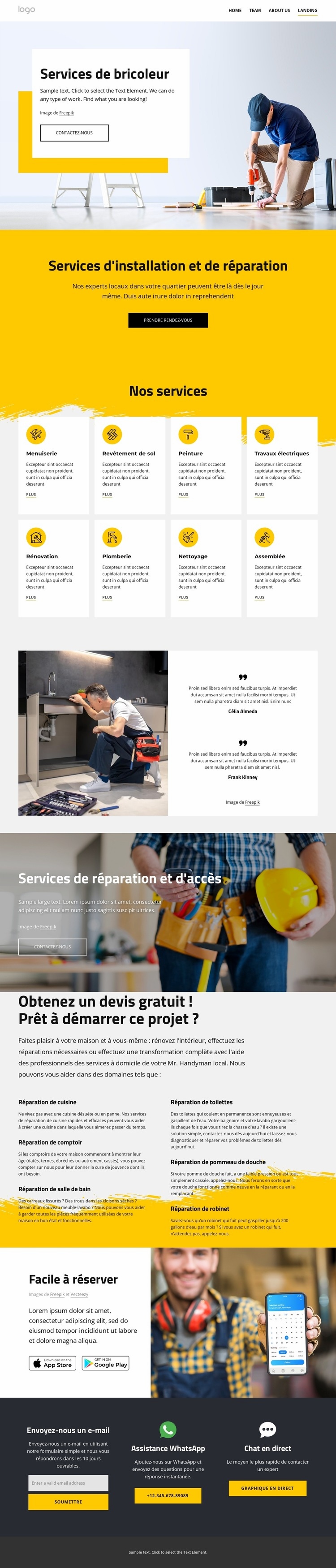 Services de bricolage Page de destination