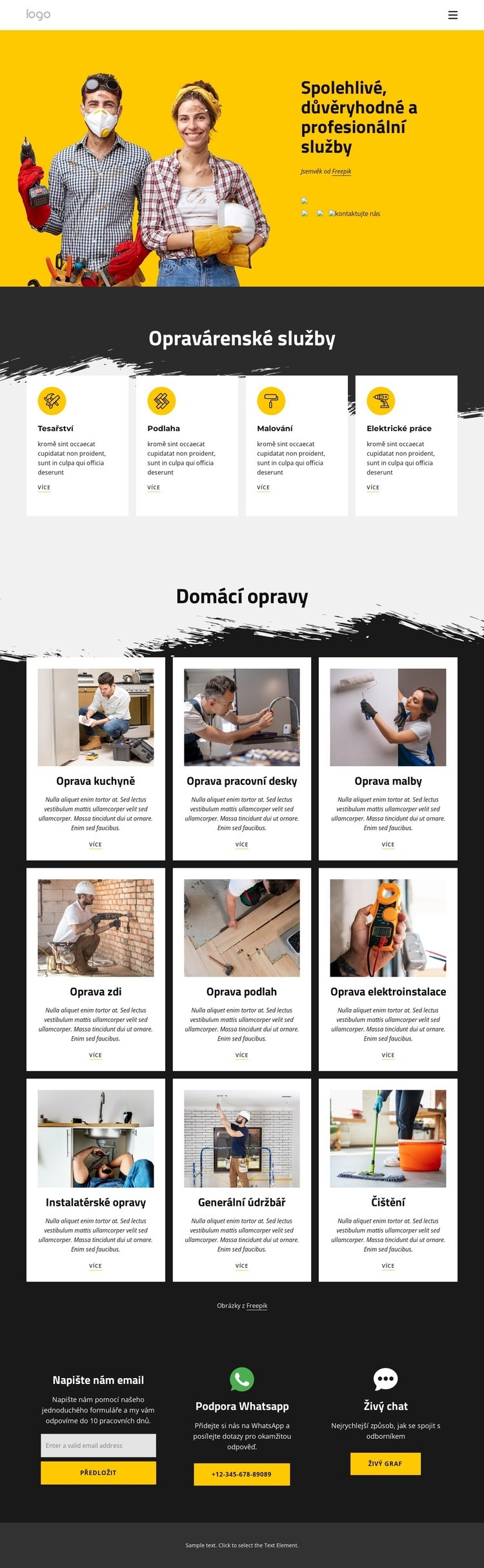 Údržbářské služby a domácí opravy Šablona webové stránky