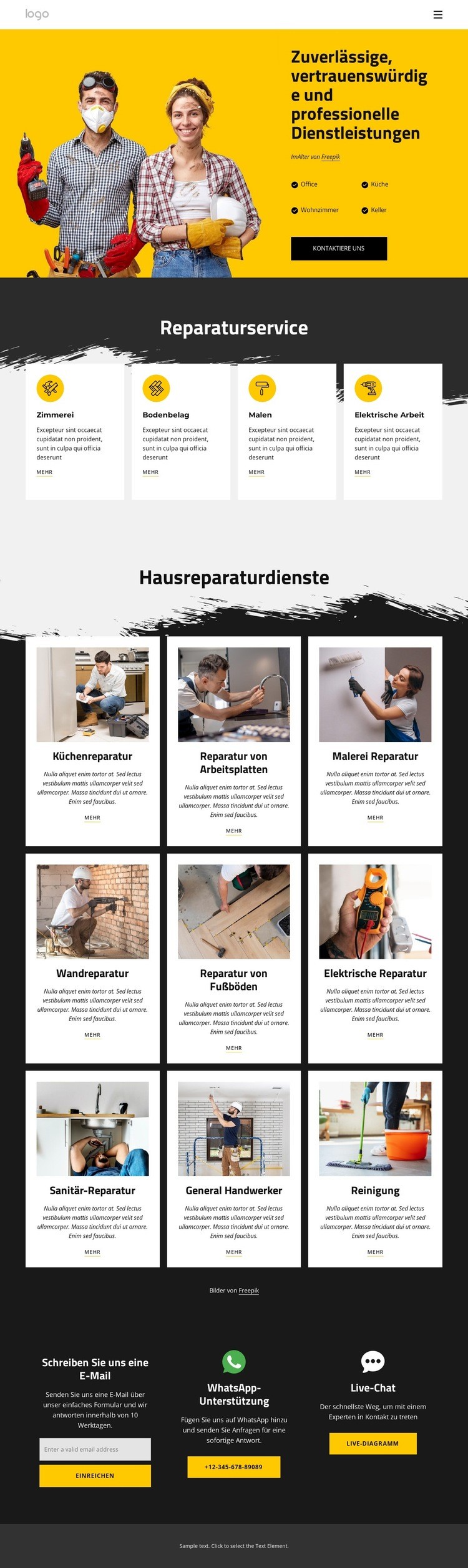 Handwerkerdienste und Hausreparaturen Website Builder-Vorlagen