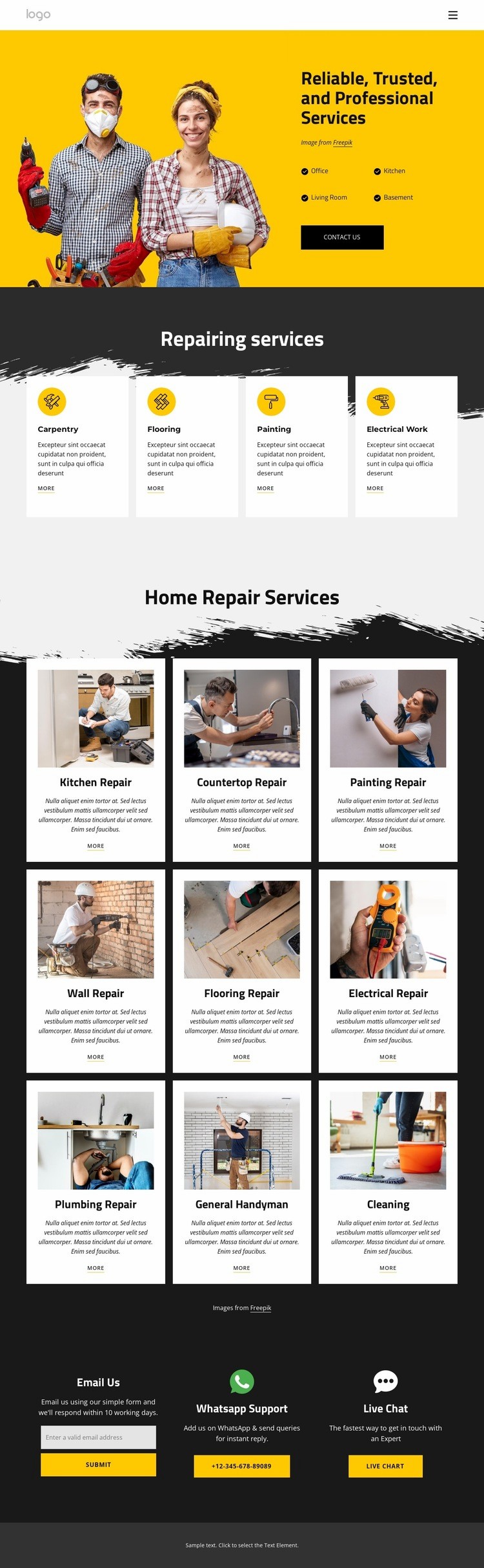 Handyman services and home repair Homepage Design