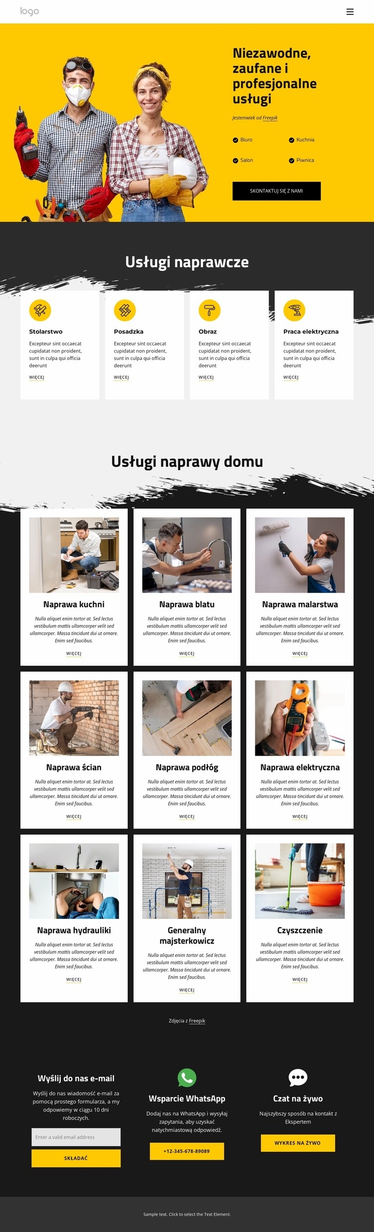 Usługi majsterkowiczów i naprawy domowe Makieta strony internetowej