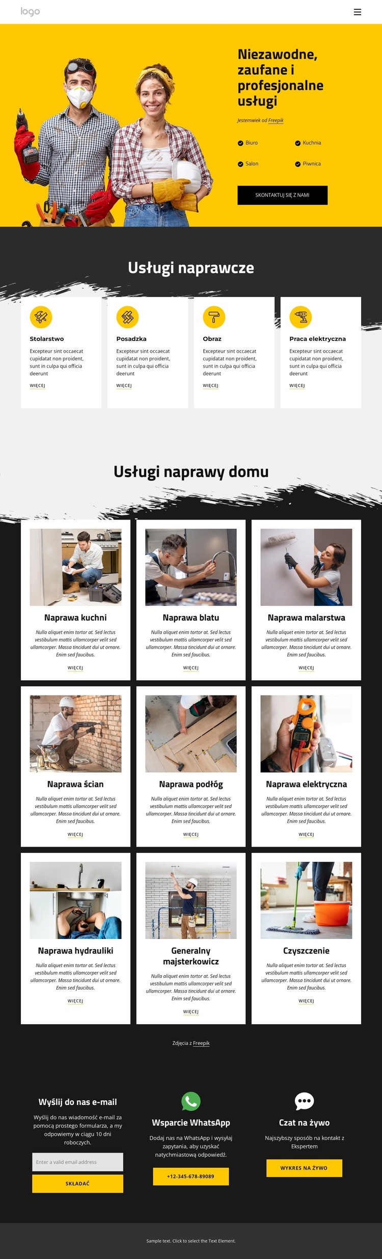 Usługi majsterkowiczów i naprawy domowe Szablon witryny sieci Web