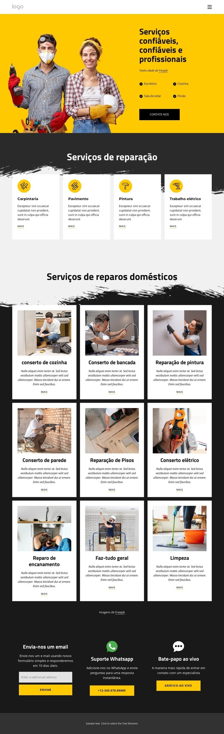 Serviços de mão de obra e reparos em casa Design do site