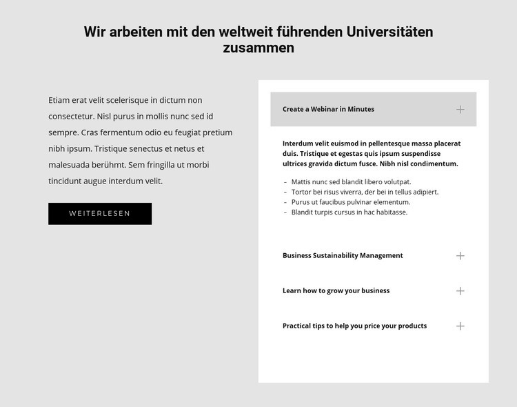 Universitätskurse Landing Page