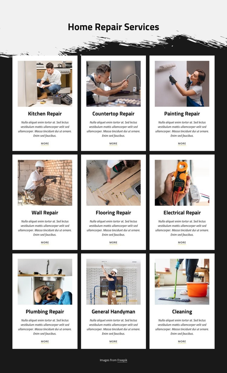 Most popular home repair services Homepage Design