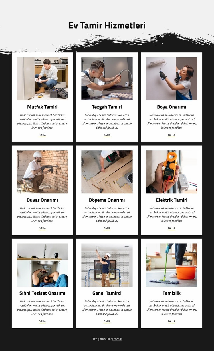 En popüler ev onarım hizmetleri Bir Sayfa Şablonu