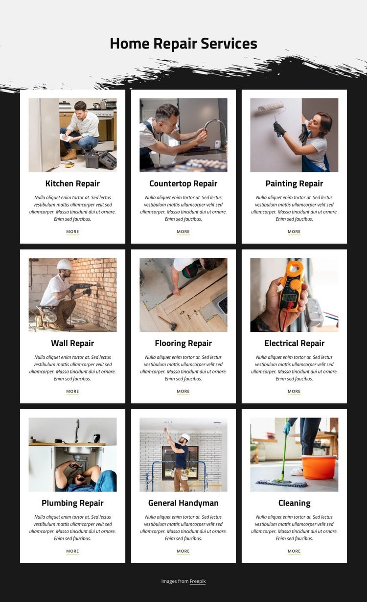Most popular home repair services Web Page Design