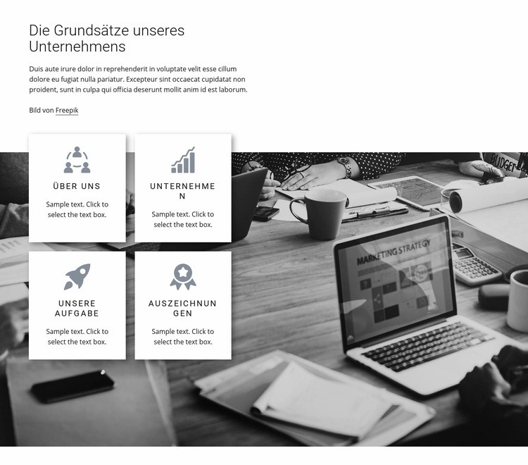 Unternehmensgrundsätze Landing Page