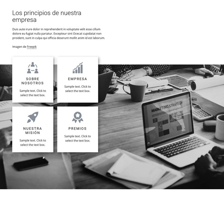Principios de la empresa Maqueta de sitio web