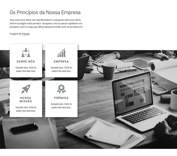 Princípios da empresa Construtor de sites HTML