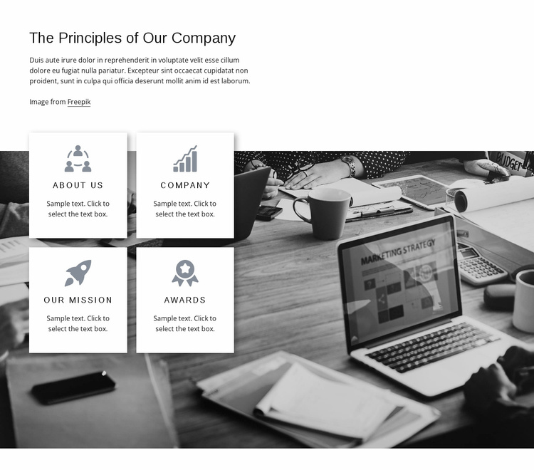 Company principles Landing Page