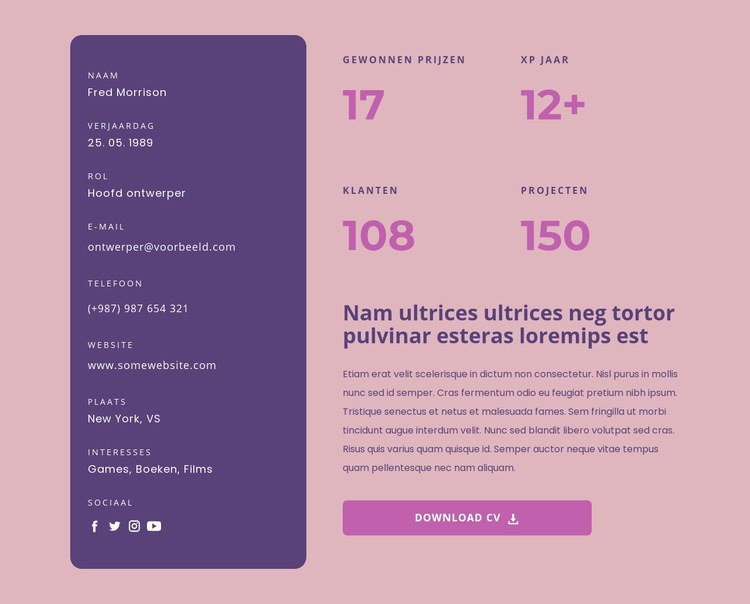 Mijn vaardigheden en cv Website mockup