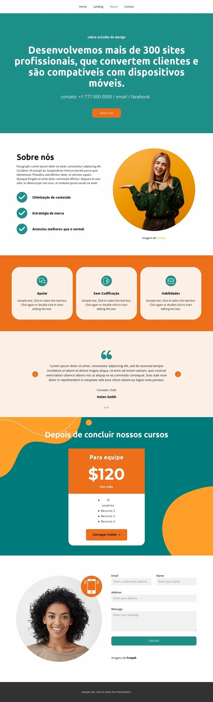 informações completas Design do site