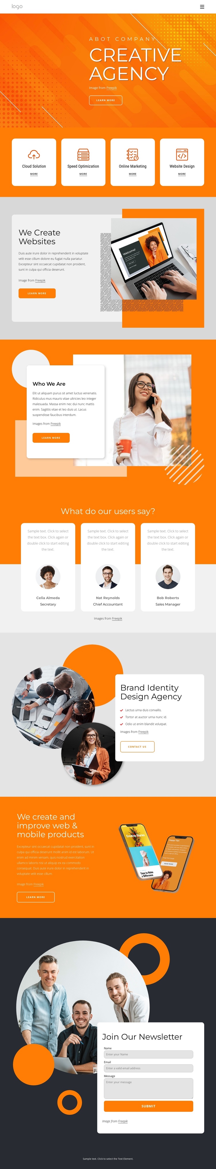 The creative agency for your next big thing One Page Template