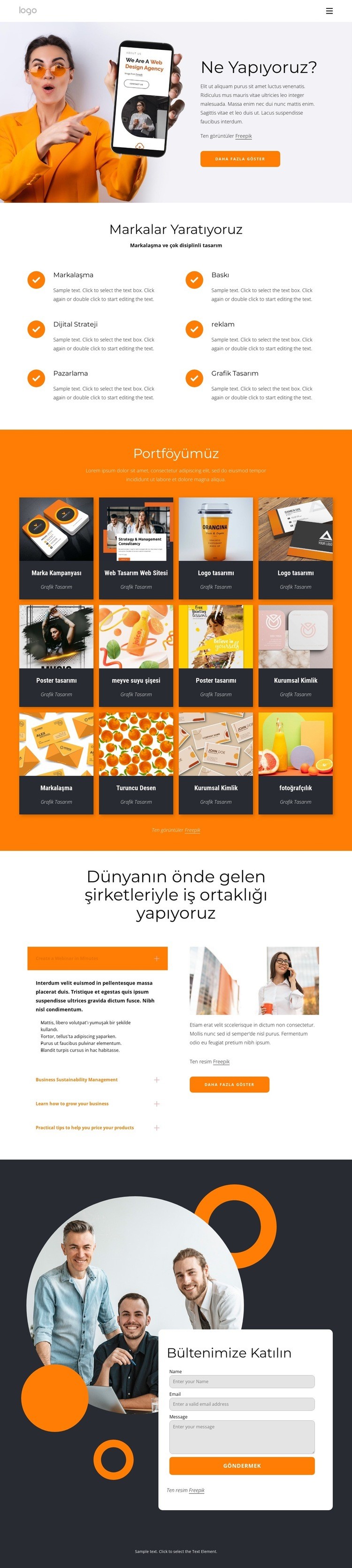 Yüzlerce web sitesi tasarladık Bir Sayfa Şablonu