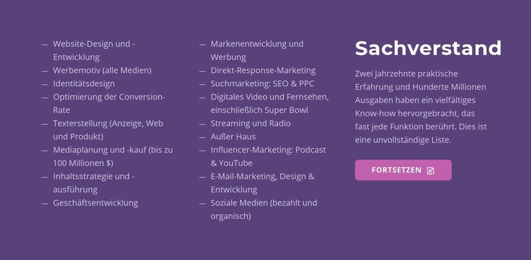 Text, Liste und Schaltfläche HTML Website Builder