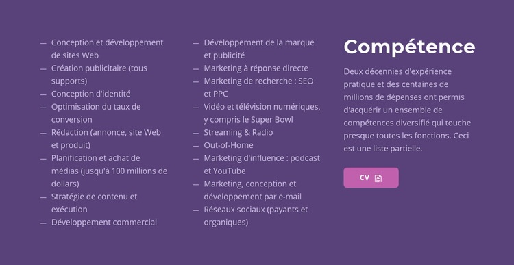 Texte, liste et bouton Créateur de site Web HTML