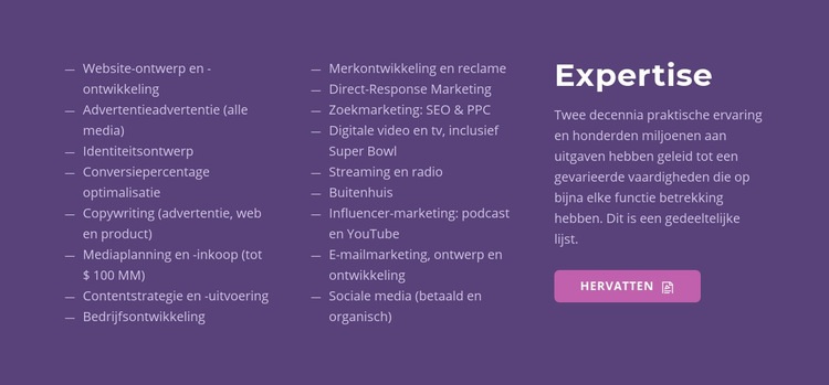 Tekst, lijst en knop Website mockup