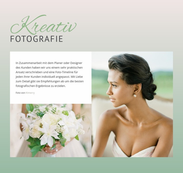 Kreative Fotografie der Braut Website Builder-Vorlagen