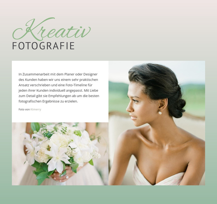Kreative Fotografie der Braut Website-Vorlage
