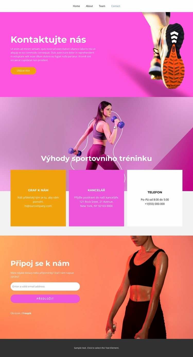 Kontakty na sportovní klub Téma WordPress