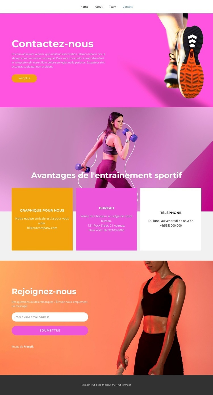 Coordonnées des clubs sportifs Conception de site Web