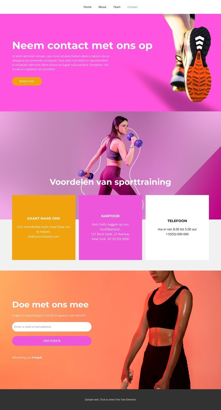 Contacten sportclub Website ontwerp