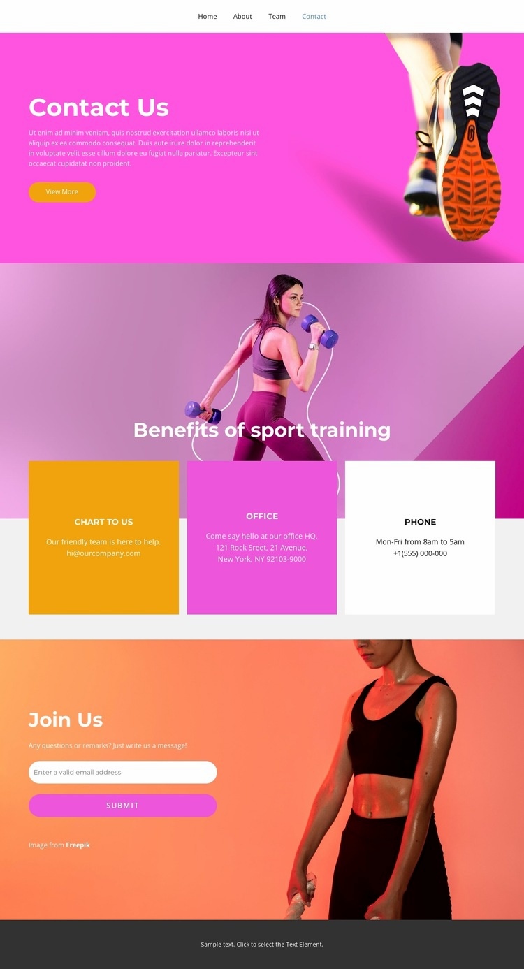 Sport club contacts Web Page Design