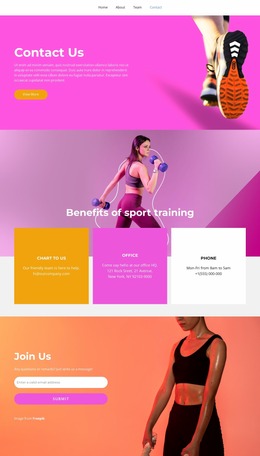 Sport Club Contacts - Free Website Mockup