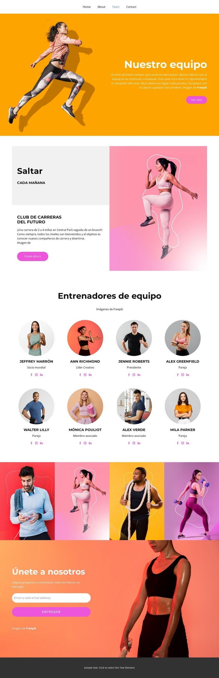 entrenadores de equipo Creador de sitios web HTML