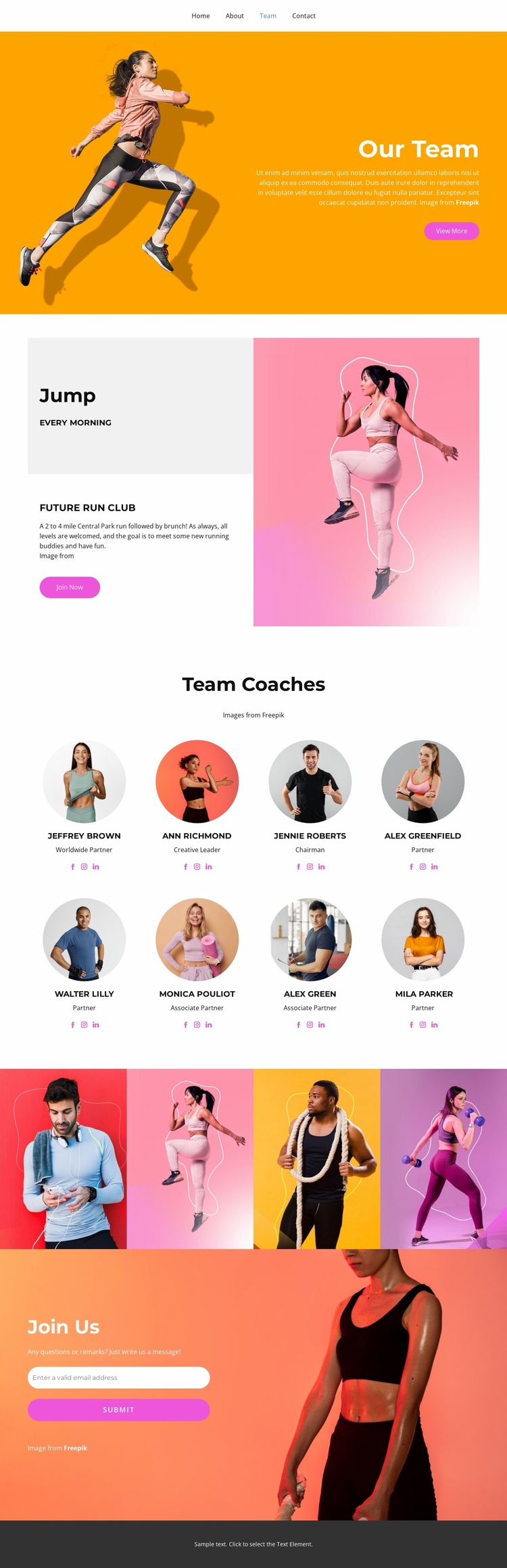 Team coaches Landing Page
