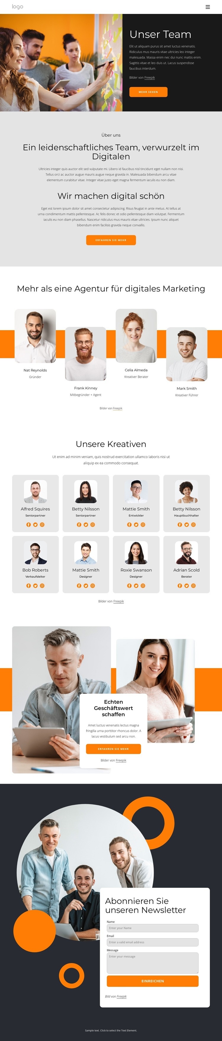 Wir sind kreative Menschen mit großen Träumen HTML Website Builder