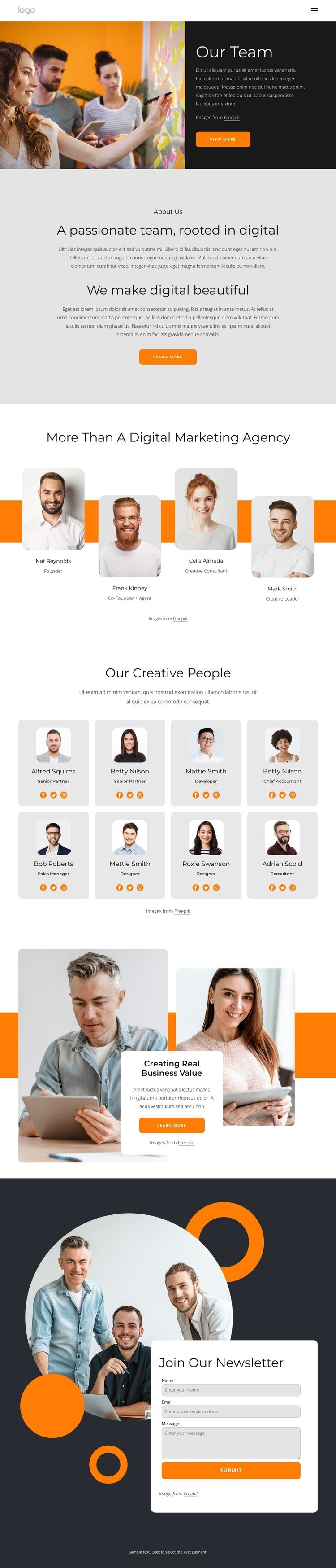 Vi är kreativa människor med stora drömmar Html webbplatsbyggare