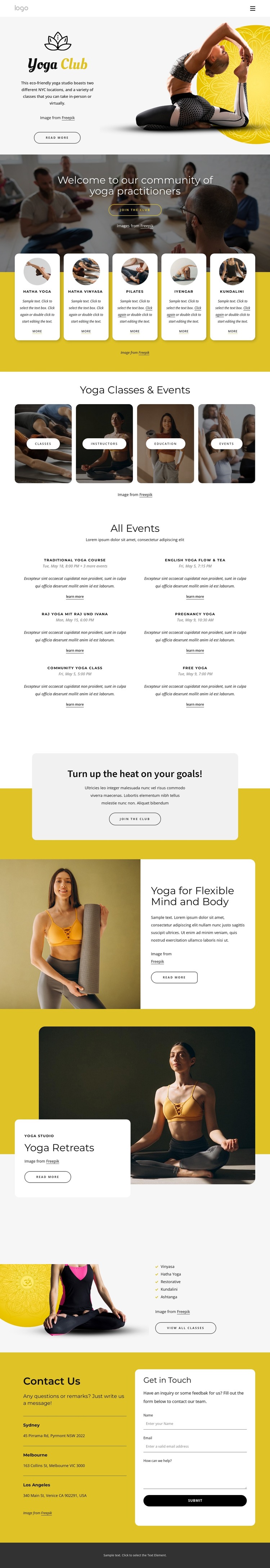 100 weekly in-studio classes HTML Template
