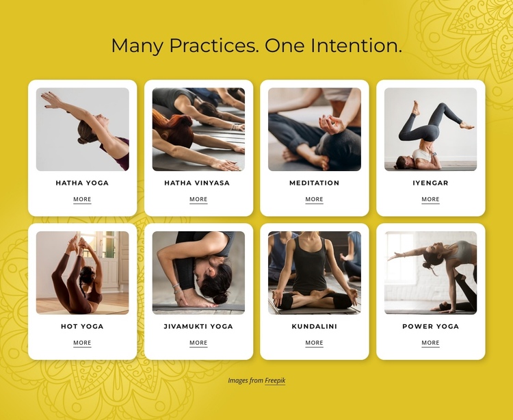 Asanas, mantras and meditation. One Page Template