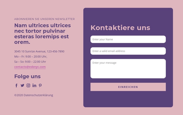 Kontaktblockdesign Website Builder-Vorlagen