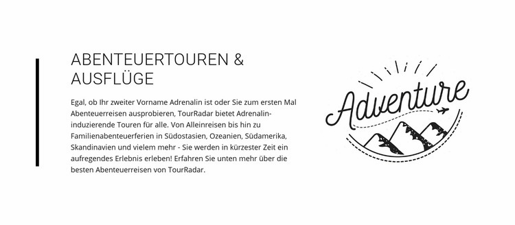 Text Abenteuer Touren Reisen Website design