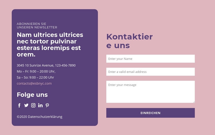 Kontaktformular und Textgruppe Website design