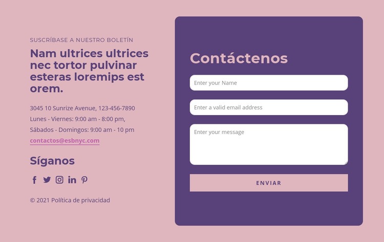 Diseño de bloque de contacto Creador de sitios web HTML